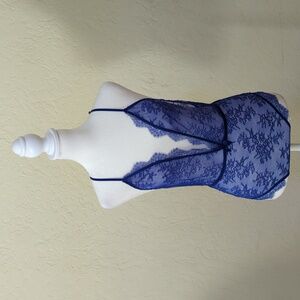 Victoria's Secret Blue Lace Satin Strappy Back Low Cut Teddy Size Small